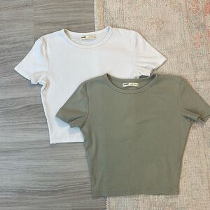2 pull & bear cotton cropped ribbed baby tees